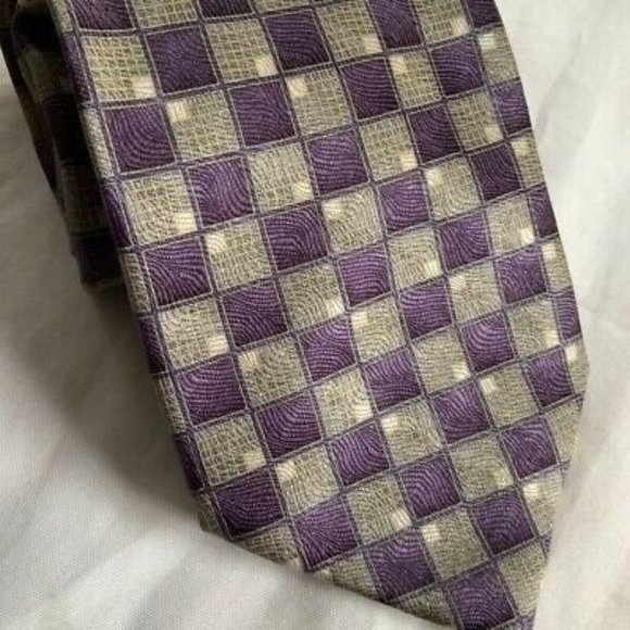 Zianetti Italian Silk Collection Mens Tie Purple Gray Square Fashion Necktie - Picture 5 of 5